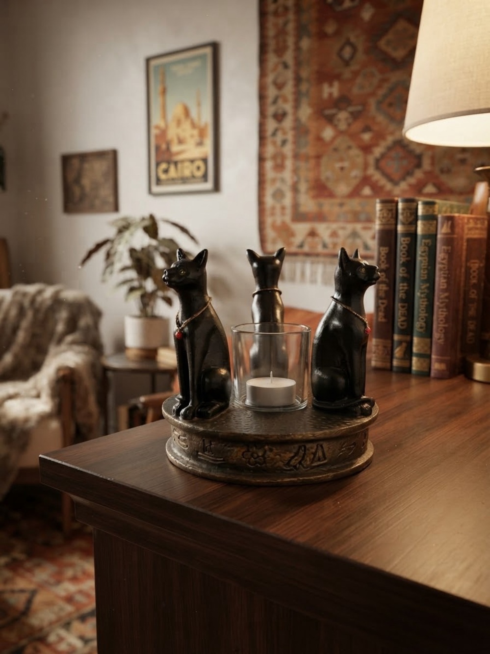 Black Egyptian Cat Candle Holder Decorative Accent